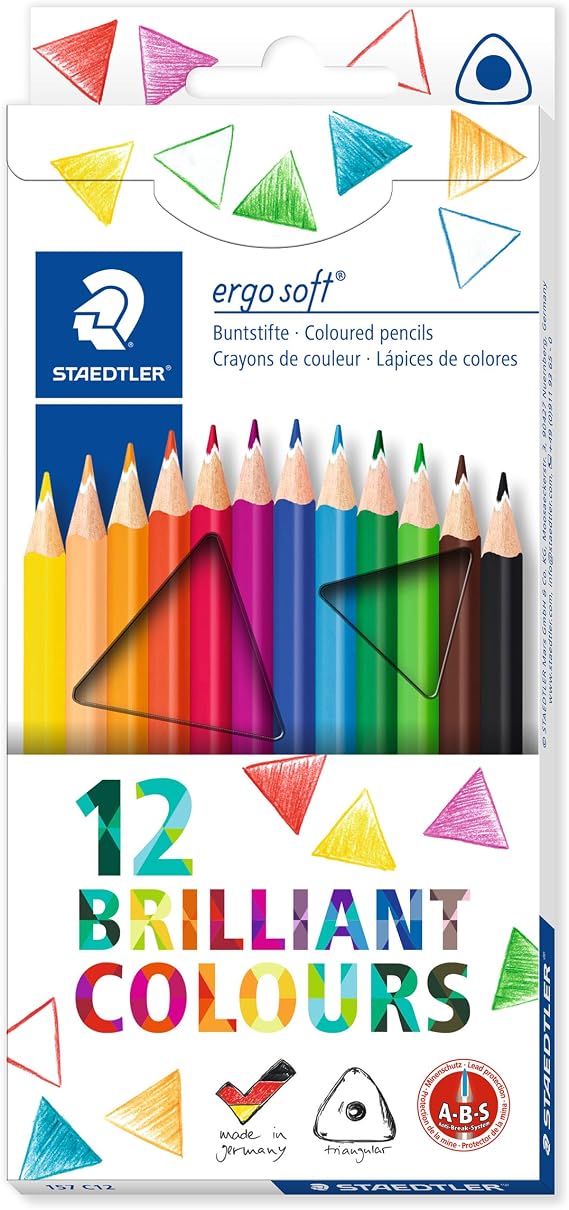 STAEDTLER Ergosoft 157 Coloured Pencils - 12 Colours, Soft Touch