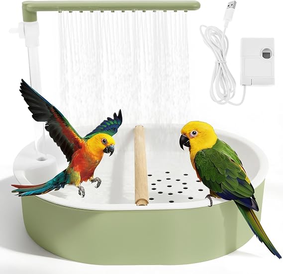 Parrot Bathtub Bird Shower Bath Automatic Budgie Bath with Adjustable Water Flow Pet Water Cycle BathTub Cage Bird Shower Fountain for Lovebird Cockatiel Finches Cockatoo Conure