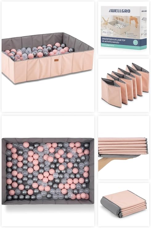 Wellgro Katlanır Dikdörtgen Top Havuzu 150 Toplu, Pembe