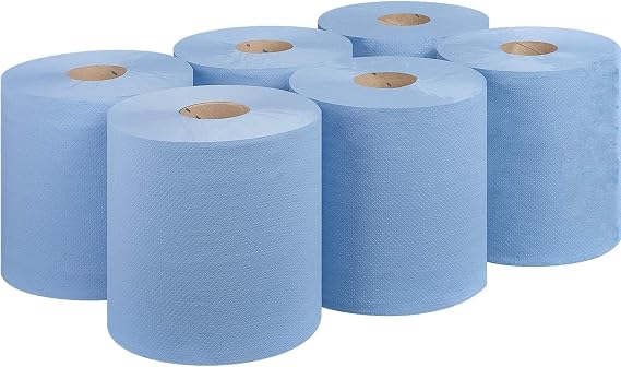 REQUISITE NEEDS Blue CENTREFEED Rolls 2 PLY Paper Towels Hand Towel Tissue Premium Quality Wall Mounted Lockable Rolls 100m (Pack of 6, Blue)