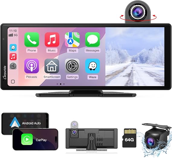 CARPURIDE W904 10.26 Inch Wireless Carplay & Android Car with Dash Cam