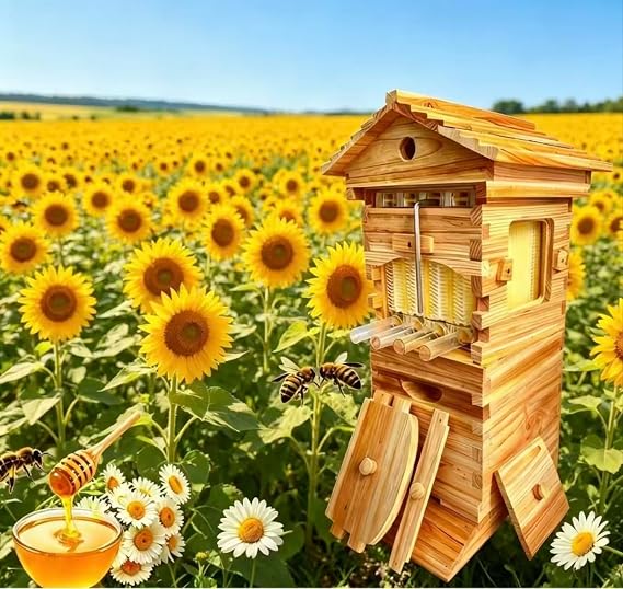 Complete Beehive Starter Kit – Automatic Self-Flowing Bee Hive Box Set, Mini Wooden Flow Hive With Observation Window – Ideal For Gardeners, Hobbyists & Beginner Beekeepers