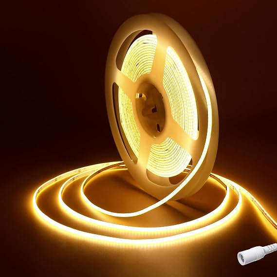COB LED Strip 5m/16.4ft,12V 2.7 mm Warm White LED Tape Light for Bedroom,480LED/m CRI90+ Flexible Under Cabinet Kitchen Light for TV,Game Room,Wardrobe,Home DIY Lighting(Only COB Strip Light) [Energy Class G]
