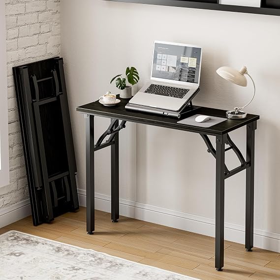 Frylr Small Folding Computer Desk – Portable 35.8 Inch Foldable Laptop Table, Collapsible and Compact for Easy Storage and Fast Setup, Lightweight for Small Spaces, Craft and Study Use, Dark Oak