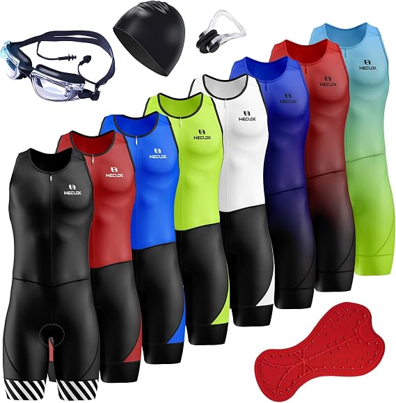 Triathlon Tri Suit, Men's Elite Sleeveless Trisuit,Men's Cycling Skinsuit Padded One Piece Trisuit Bike Top Short, Compression Running Swimming