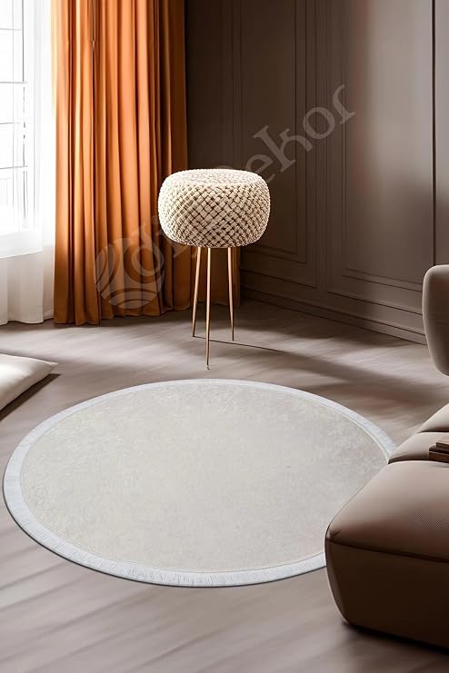 Halı Krem Cool Janjanlı Yuvarlak Saçaklı Kesme Ince Yolluk Kilim Salon Halısı Modelleri, JANJANLI-KREM-YUVARLAK-SAÇAKLI, 80x80