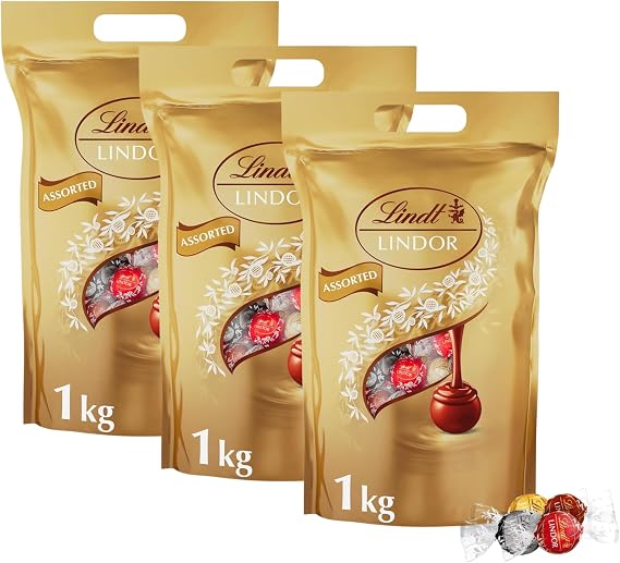 Lindt & Sprüngli Lindor Balls Gold Assortment, 3 Pack (3 x 1kg)
