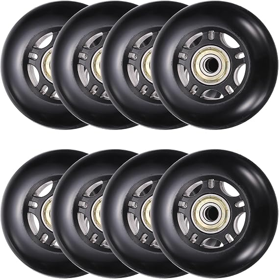 Inline Skate Wheels with Bearings, Outdoor & Indoor Roller Skate Wheel Inline Skate Replacement (72mm, 8Pack, Black) for Scooter