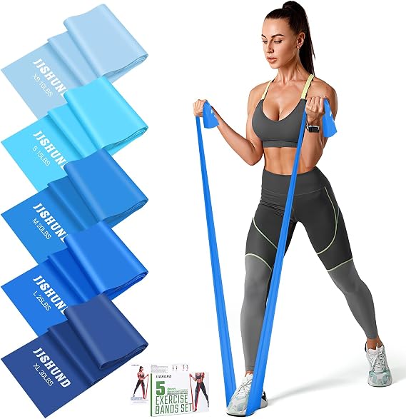 Resistance Bands Set, Exercise Bands with 5 Resistance Levels, Long Stretch Bands for Men & Women, Workout Resistance Bands for Yoga Gym Pilates Fitness Strength Training Muscle Building