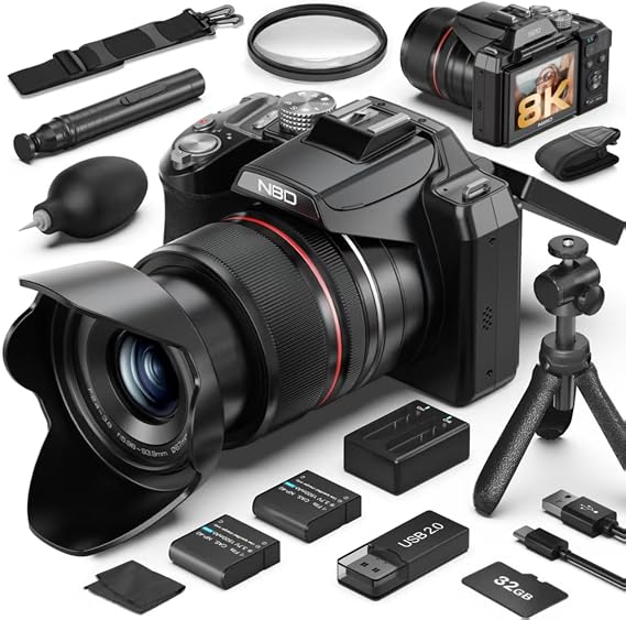 8K & 64MP Digital Camera for Photography 2511-S210 48X Zoom (16X Optical + 3X Digital) with Moon Mode 180° Folding Display WiFi Micro HDMI QCY-DE-S210F-BB-N8-A-2606