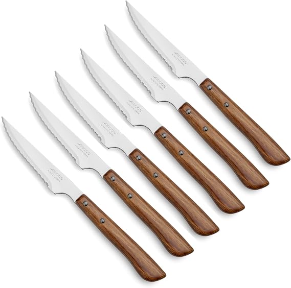 Arcos Meat Knives | 6 Pieces | Chopping Knives Set Table Knife Saw | Wooden Handle | Blade 110mm | Meat Table Knives | Dishwasher Safe | Carton Packaging | Ecological