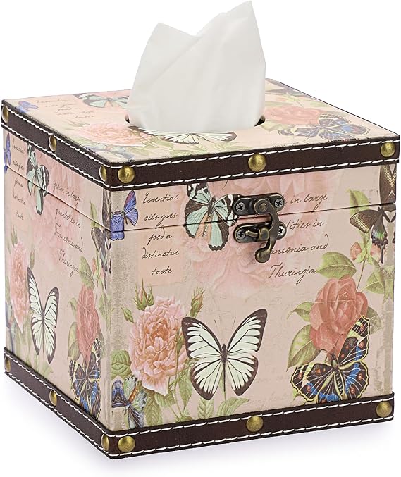 PU+ Wood Square Tissue Box Cover, 15.5x15.5x14.7cm Tissue Holder