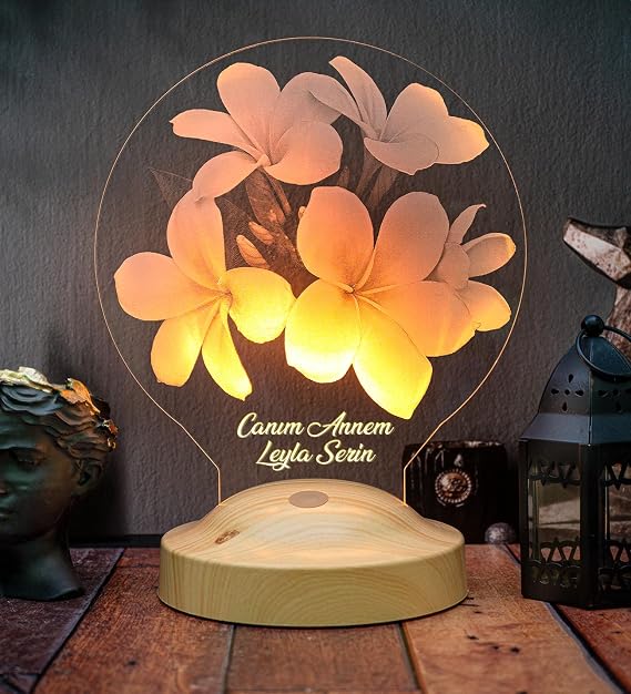 Anneye Çiçekli Hediye, Kişiye Özel Anneler Günü Hediyesi Plumeria Çiçeği Led Lamba, Canım Annem Hediyesi