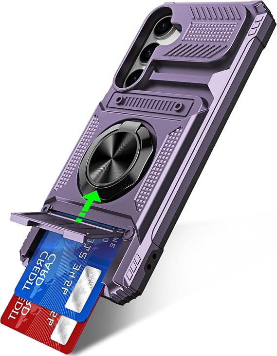 Case for Samsung Galaxy A15 with Ring Stand & Card Slot [with Screen Protector] Wallet Case Drop and Shock-Proof Military Protection Robust Protective Case for Samsung A15 5G