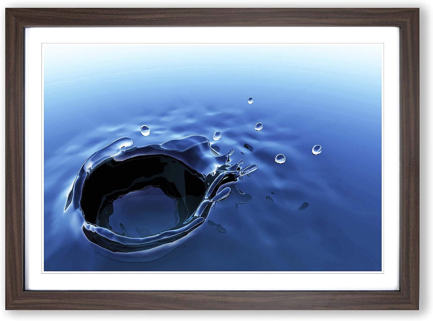 Water Drops Framed Print | A2 Walnut Framed Wall Art | Ready to Hang | Modern Nature Picture | Living Room Bedroom Lounge Office