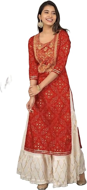 Beautiful Indian Embroidery Work Kurti Sharara for Girls & Women Festive Party Office Wear Dress