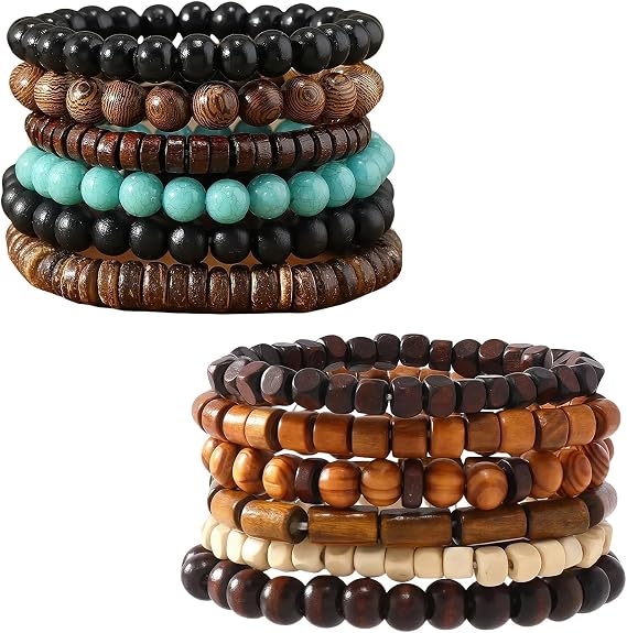 12 Pcs Mens Beaded Bracelet, Bracelet for Men Multi Layer Bead Wrist Adjustable Men's Bracelets Gifts, Suitable for Wearing at Work Dates Parties Travels and Daily Life ﻿