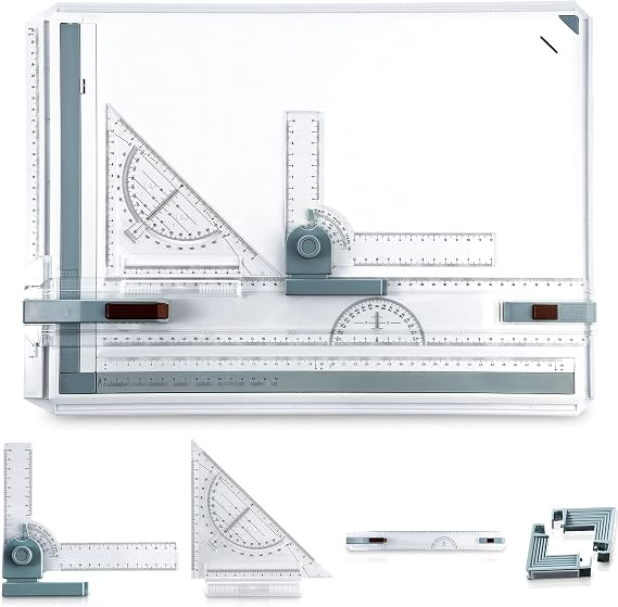 A3 Portable Drawing Board, Multifunctional Metric Drafting Table, Clear Rule Parallel Motion and Angle Adjustable Measuring System