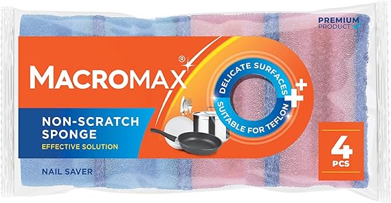 Macro Max Tırnak Koruyuculu Çizmez Bulaşık Süngeri 4'lü Paket, Teflon ve Hassas Yüzeyler İçin