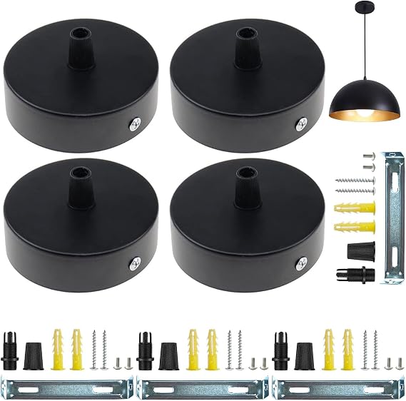 Black Ceiling Rose, Ceiling Pendant Light Fitting, Ceiling Light Fitting Plate, Suitable for Chandeliers, Ceiling Lamps, Restaurants, Homes, Hotels, Bedrooms, Lofts, Bookstores, 4 Pcs, 80 x 25mm [Energy Class E]