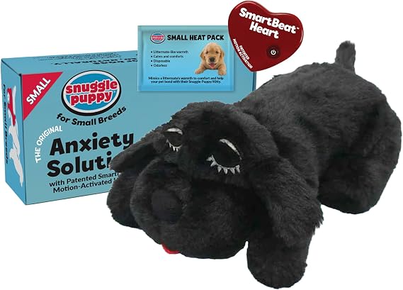Snuggle Puppy Junior Heartbeat Puppy Toy - Heartbeat Puppy for Dogs - Pet Anxiety Relief and Calming Aid - Comfort Dog Toy - Exercise and Sleep Aid Cuddle Buddy - Black