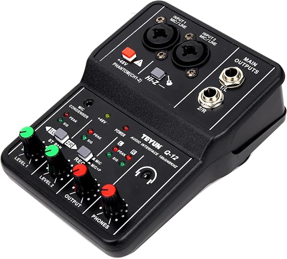 Audio Mixer, Q-12 Professional Sound Mixer with Monitor Electric Guitar Live Broadcast Recording for Studio Singing Computer PC