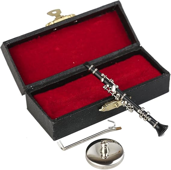 Miniature Clarinet Replica with Stand and Case Tabletop Sculpture Ornament