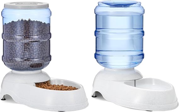 Amazon Basics Automatic Dog Cat Water Dispenser Gravity Feeder Set, Small, 6-Pound Food Capacity, 1-Gallon