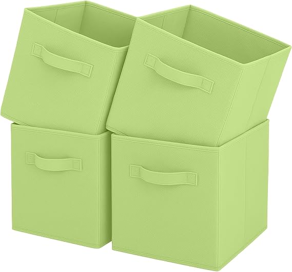 Storage Box, Collapsible Fabric Storage Cube with Handles for Home, Kids Room, Closet and Toy Organization,Pack of 4, 26.7 x 26.7 x 27.9 cm, Green