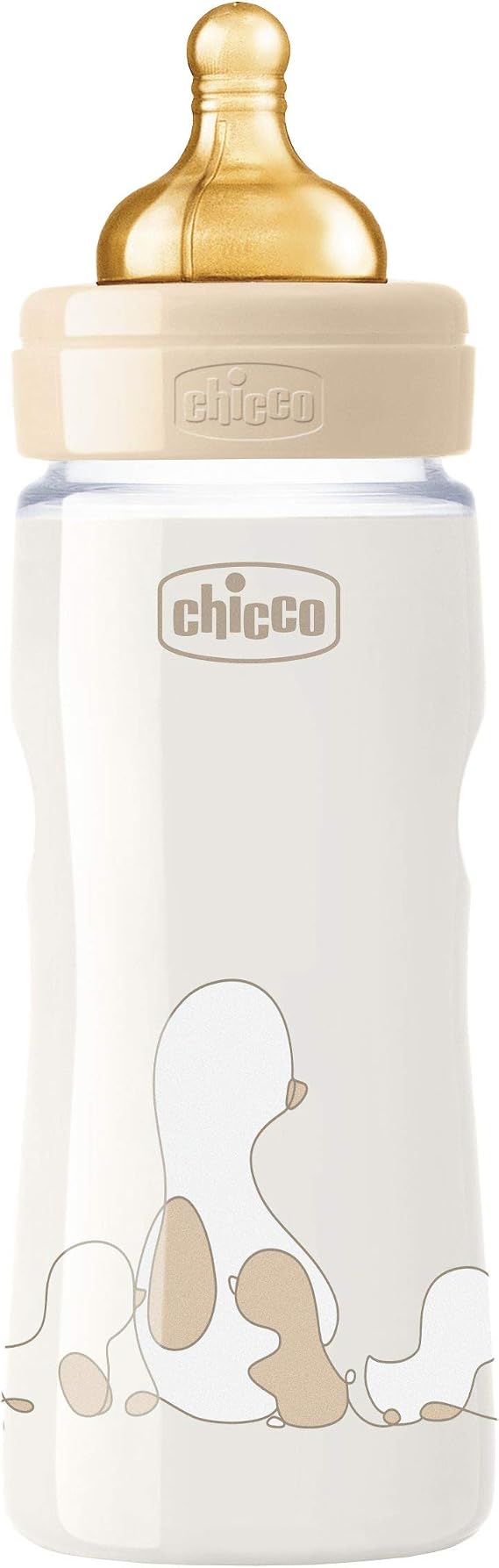 Chicco Original Touch Anticolic Baby Bottle with 100% Natural Rubber Teat, Adjustable Flow Bottle 4 Months +, Bottle with Plastic Bottle, 330 ml, Beige