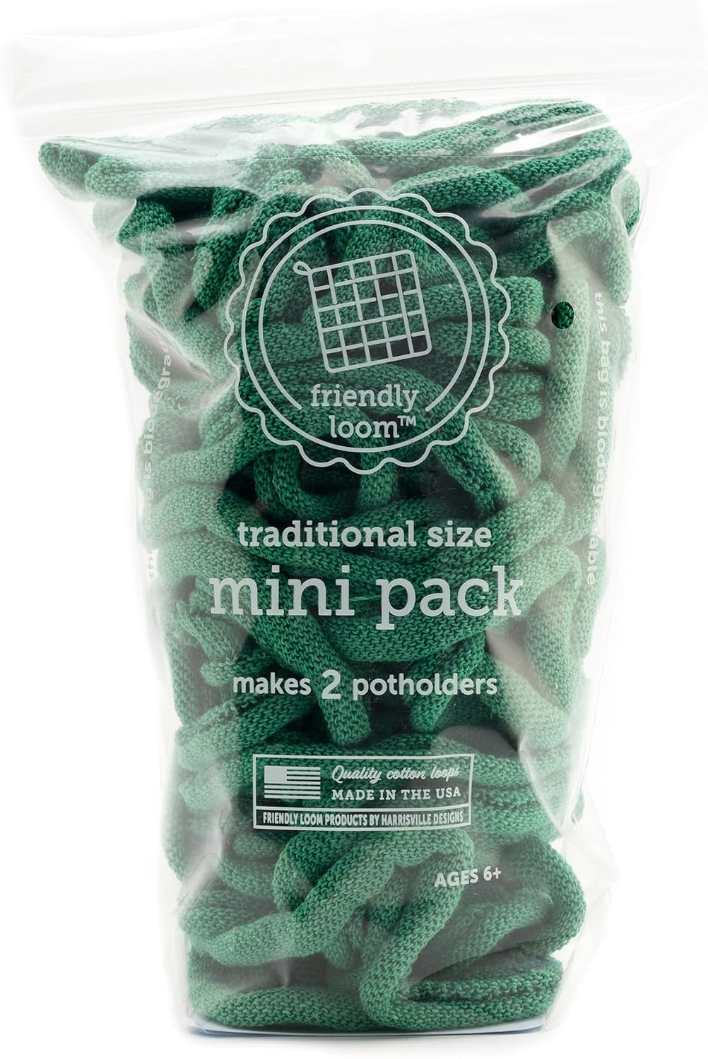 Harrisville Designs Friendly Loom | 7” Traditional-Sized Green Potholder Weaving Loops | Craft 2 Cotton Potholders