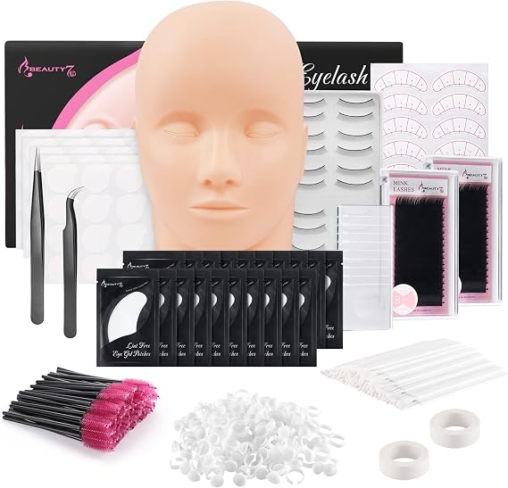 Beauty7 Eyelash Extension Mannequin Head Silicone Face with Detachable Eyelids, Washable Simulation Silicone Eyelash Practice Face Makeup Training Skin