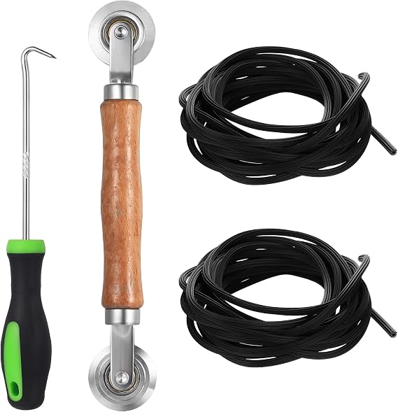 Window Screen Roller Tool & Pick and Hook Tool & 5 mm x 10 M Rubber Piping for Fly Screens Doors, Screen Rolling Tools for Window Screens Repair and Replacement, Installing Rubber Strips