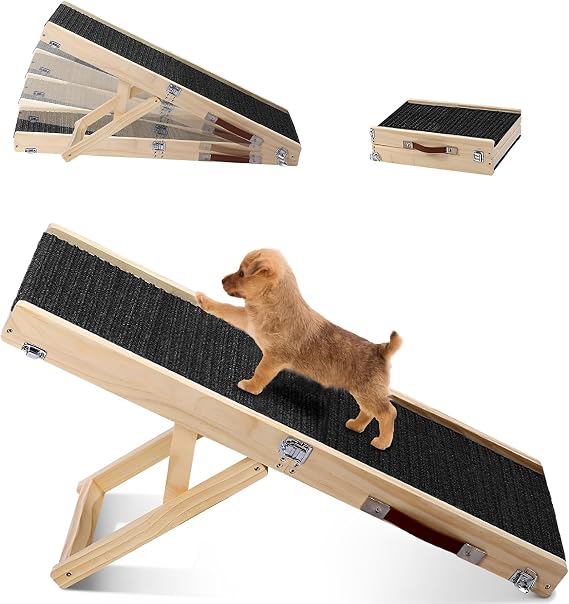 Folding Dog Ramp,4 Adjustable Height from 10" to 19", Car Ramp for for Small Medium Dogs with Dog Ramp Carpet, Anti-Slip, Folding, Adjustable,Use for Low Bed Couch
