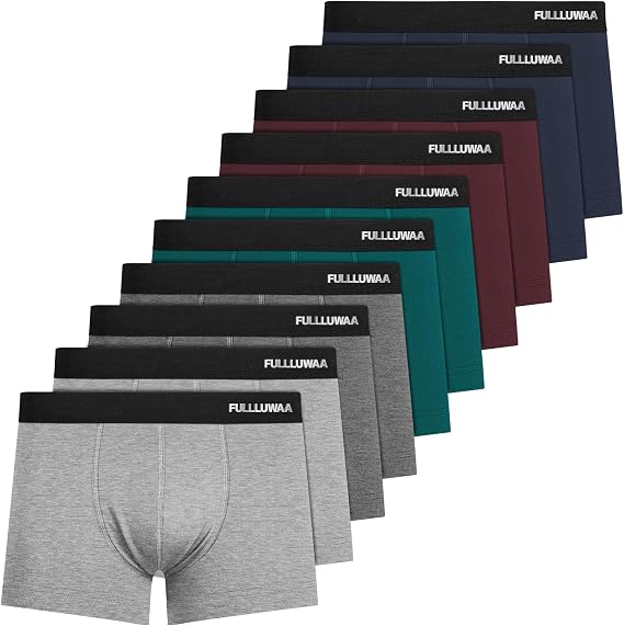 Fullluwaa Men's Boxer Briefs Pack of 10, Cotton, Soft and Comfortable