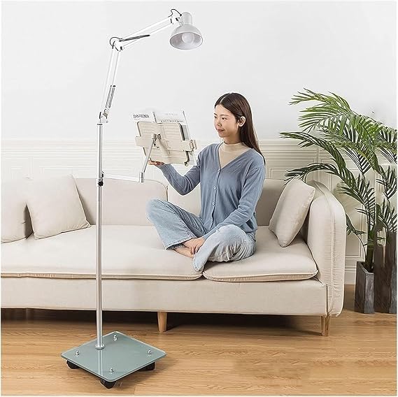 Reading Stand with Clamp, Adjustable Handsfree Reading for Bed, Shelf Floor Book Standing with Wheels, Sheet Music Stand (Size : with lamp)