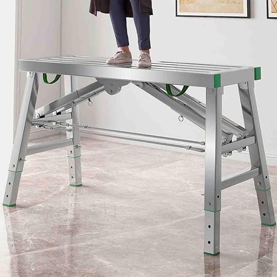 Work Platform Portable Scaffolding Equipment, Multipurpose Folding Work Platform Scaffold Tower Stool Bench Adjustable Height, Galvanized Steel Welding for Home Improvement, Patchi