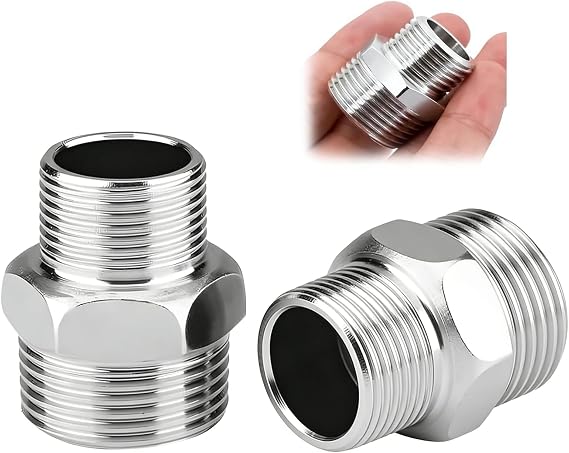 Double Nipple Stainless Steel Male Thread Reducers 1/2 Inch to 3/8 Inch Suitable for Drinking Water Sanitary Connectors Accessories for Water Hose Pack of 2