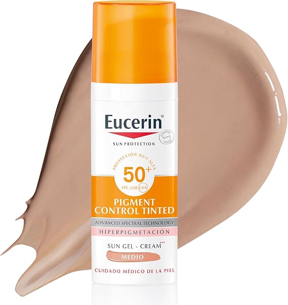 Eucerin Sun Pigment Control SPF 50+ with Medium Tone Color (50ml), SPF 50+ Sun Face Cream with UVA/UVB Filters, Anti-Blemish Sun Protection, Color Sun Cream for All Skin Types