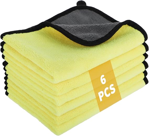 KITDAHOM 6 x Microfibre Car Cloths - 600 gsm - Microfiber Cloth - Ultra Soft Drying Cloths - Ideal for Care and Drying - 30 x 40 cm (Yellow)