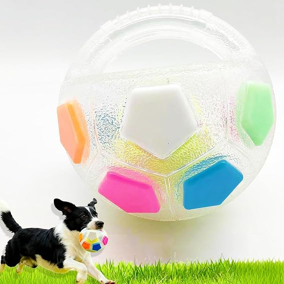 Interactive Dog Toys, Dog Calming Ball With Handle, Tough Dog Toys, Squeaky Football Ball Do-g Toy, Indestructible Dog Ba-ll, Strong Do-g Toys for Small, Medium and Large Canine that Like to Chew