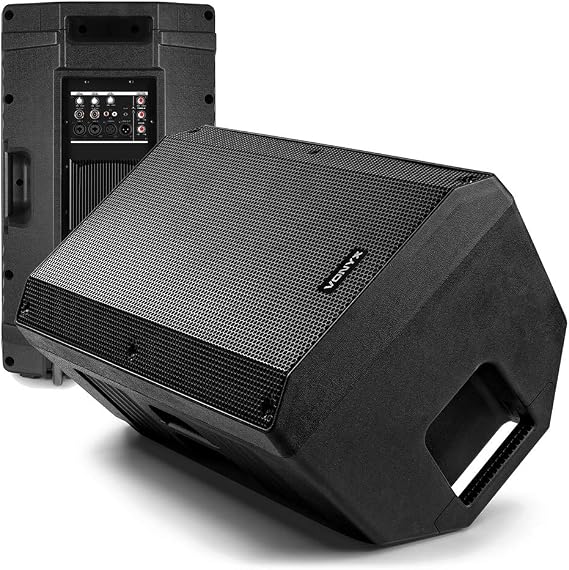 VONYX VSA15 Active Stage Monitor Speaker Pair - 15 Inch Bi-Amplified 2000W Bluetooth PA System with Built-In Mixer Inputs, Pole Mounts and Angled Design for DJ Bands Live Performance Events