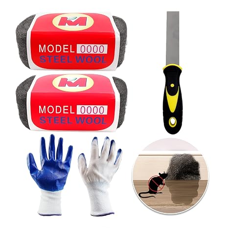 Daily Treasures 2Pack Wire Mice with Work Gloves & Shovel & Rat Blocker, Steel Wool Fill Fabric for Hole, Wire for Metal Rust Removal & Polishing
