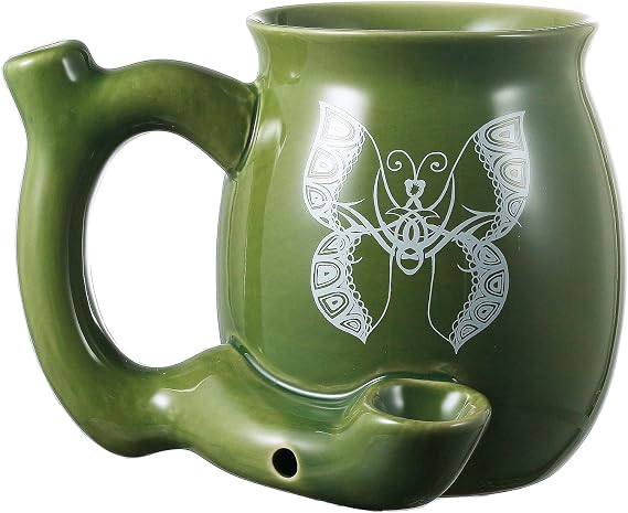 KTF Roast & Toast Coffee Mug with Pipe Fashion Craft, 400ml Unique Picture Ceramic Wake n Bake Mug (Green)