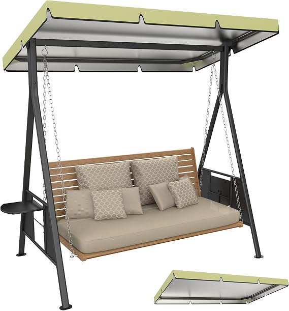 M METERXITY 1-Pack Swing Replacement Canopy, 6.1x3.8x0.6 Inch 600D Thicken Oxford patio swings with canopy Waterproof Fabric for Outdoor Garden/Yard/Park/Porch/Patio [Beige]