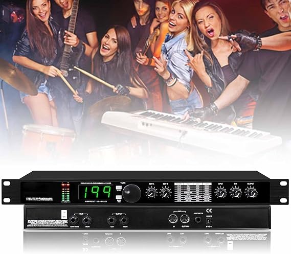 Digital Reverb Multi-Effect DSP Processor, Professional Audio Processor Equalizer, Preset/Programmable 24-bit Signal Processing, 99 Preset Programs, Studio, Stage Performance