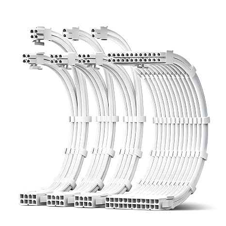 JEYI 18AWG PSU Extension Cable Kit, PVC Fabric Texture, 11.8in/30cm, White