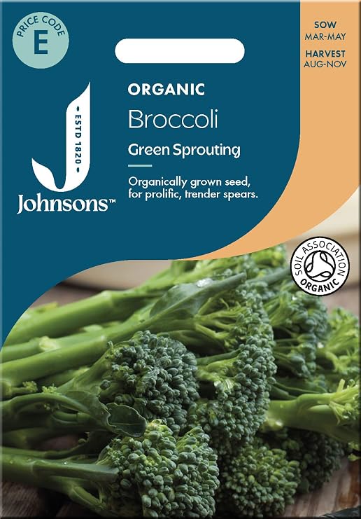 Johnsons Organic Broccoli Green Sprouting Seeds for Planting – EU Organic Certified,150 Seeds Pack for UK Gardens - Brassica Outdoor Vegetable - Organically Grown to Produce a Prolific Crop