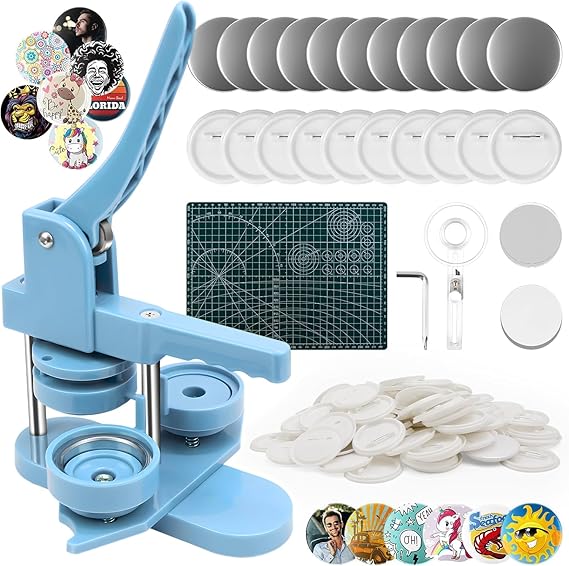 Buttonmaschine 58mm Orifesio Button Maschine mit 100 Zubehör & Kreisschneider & Schneidematte Buttons Selber Machen Button Maker Machine 225 Zoll DIY Pin Maker Machine Set Badge Making Machine