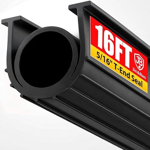 Jin&Bao Garage Door Bottom Weather Stripping Rubber Seal with T-Ends 5/16" - Protect Your Garage from Weather, Insects, and Dust with Premium Rubber Seals（16FT）